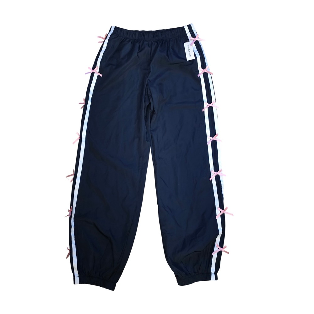 Edikted Navy Blue Track Pants Pink Bows White Stripe Y2K Joggers Women Small NEW